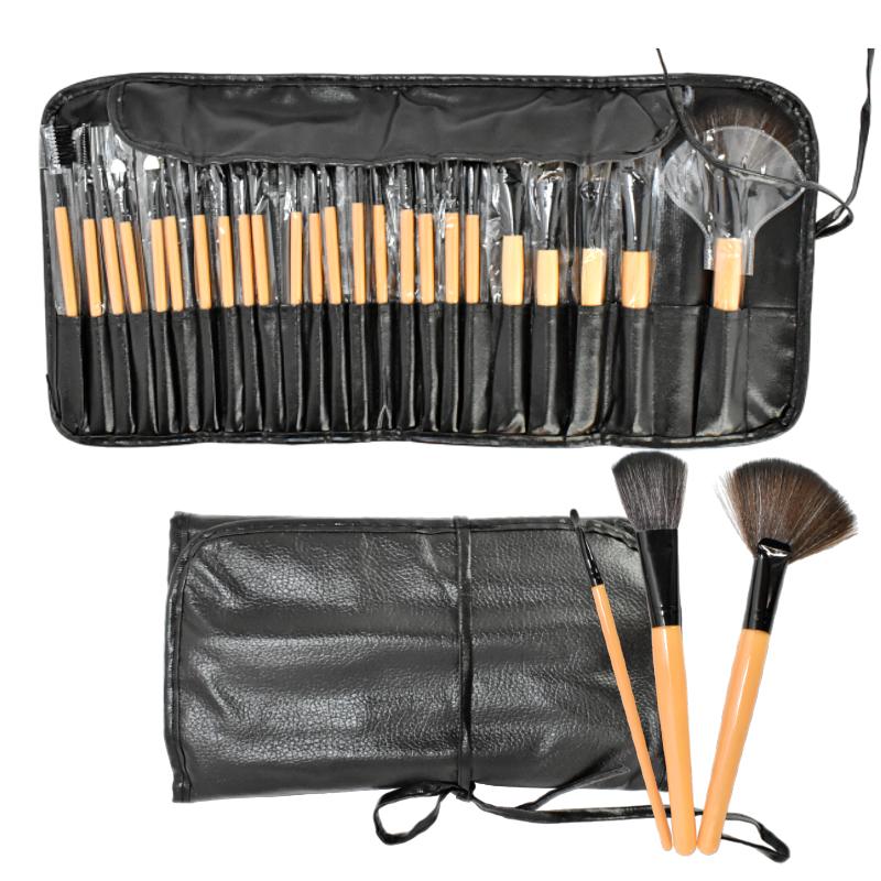 Set De Brochas De 24U En Estuche De Cuero Sintetico
