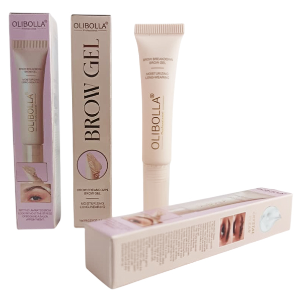 Fijador de cejas presentación gel Brow Break con textura gel transparente de Olibolla